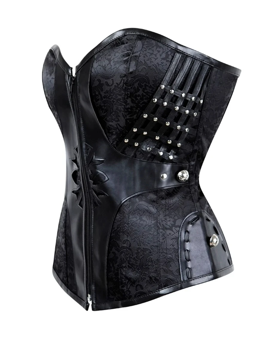 Corset Gothique En Tissu Brocarde Noir – Image 2
