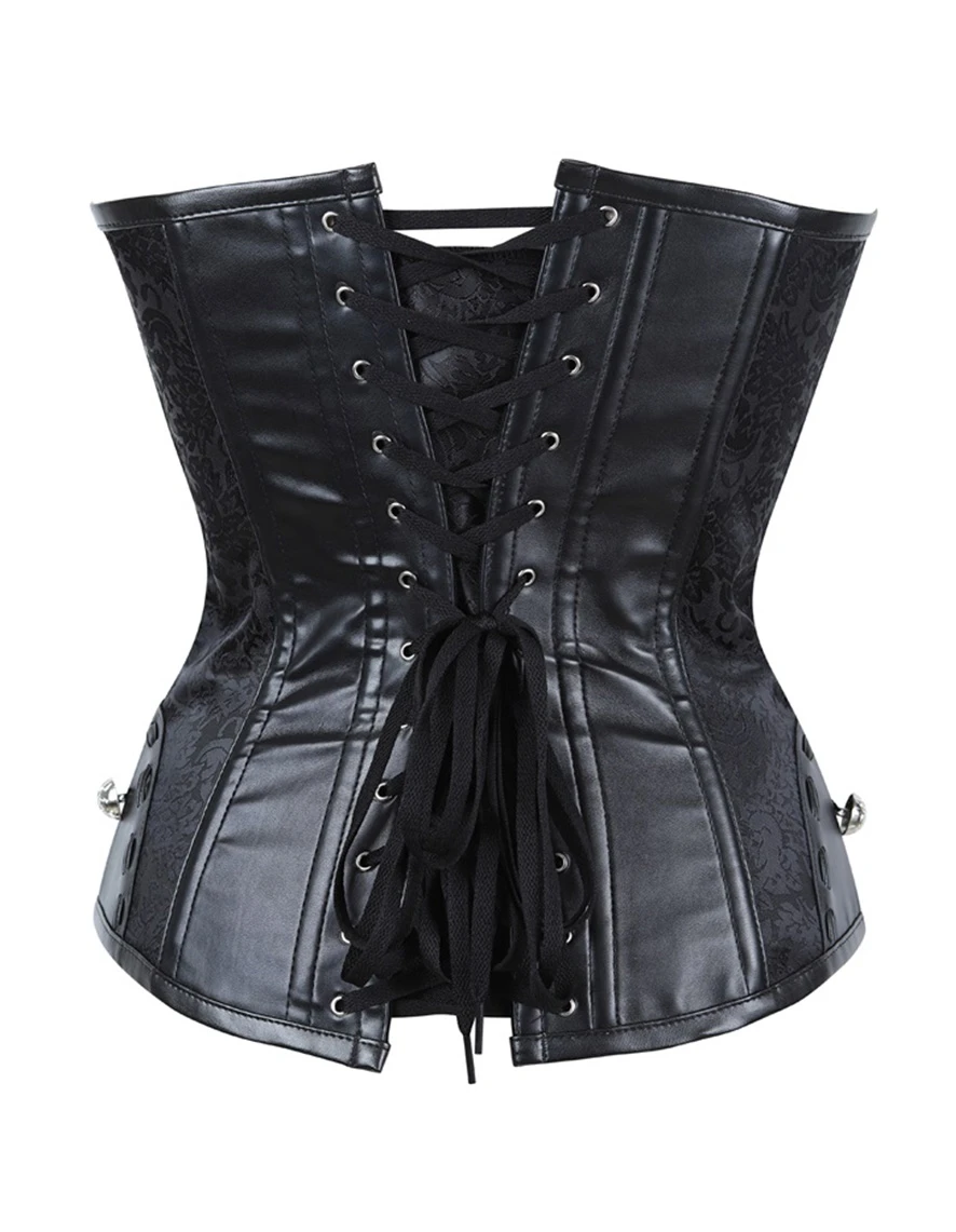 Corset Gothique En Tissu Brocarde Noir – Image 3