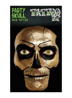 Glow In The Dark Crâne D'or - Tatouage Adhésif Pour Le Visage