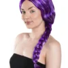 Perruque Cheveux Longs Lilas Avec Tresse Et Mèches Blanches
