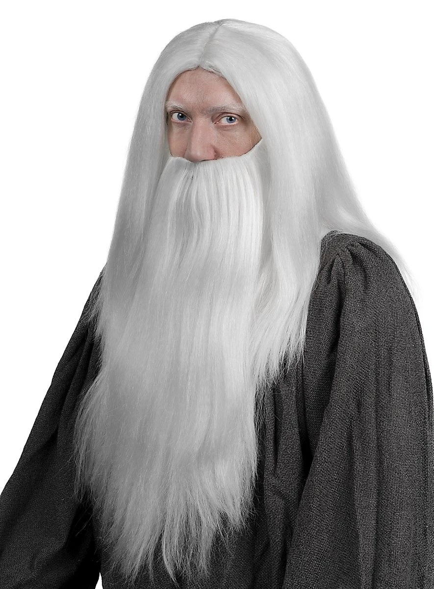 Perruque Gris-blanc à Cheveux Longs Avec Barbe Complète Jusqu'à La Poitrine – Image 2